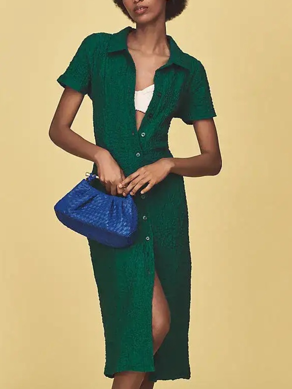 Anthropologie Short-Sleeve Collared Textured Midi Shirt Dress
